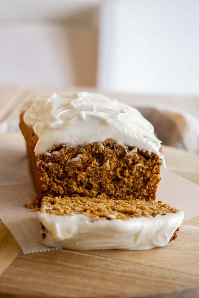 Make this amazing pumpkin loaf with cream cheese frosting for the perfect fall treat! This pumpkin loaf recipe is super easy to make too!