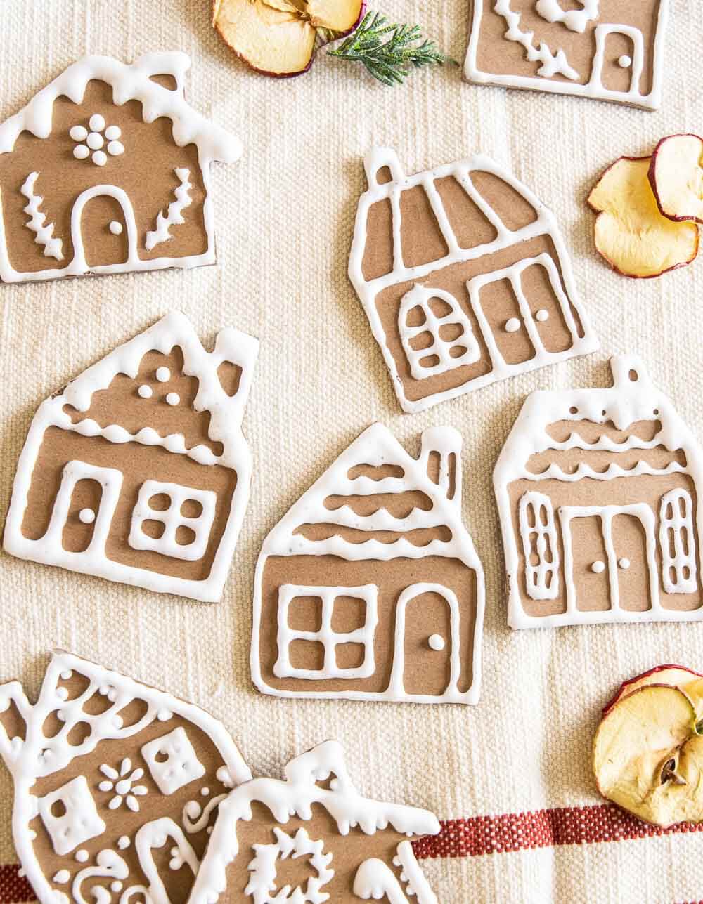 Fake Gingerbread House Ornaments with Homemade Puff Paint