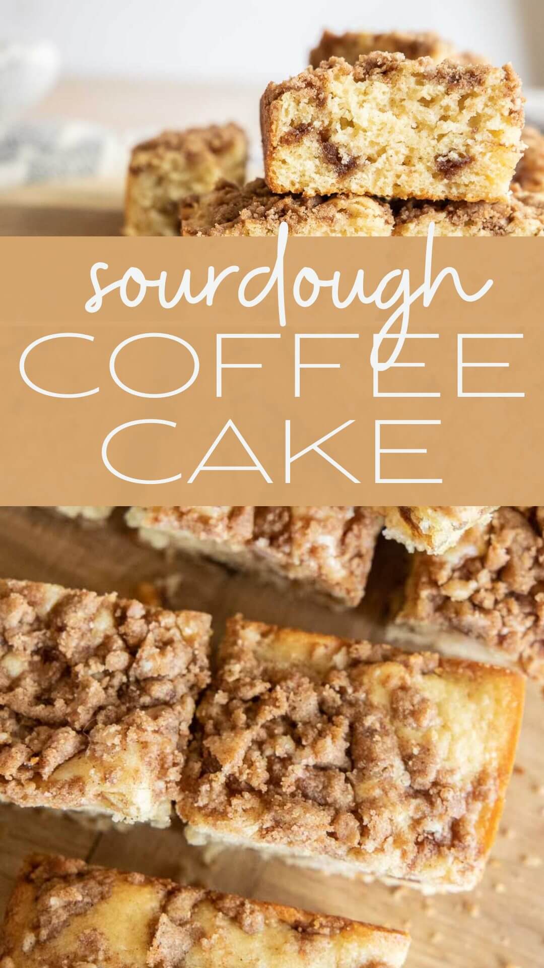 Make this amazing sourdough coffee cake using sourdough discard. The sweet, tender cake with the cinnamon center and streusel topping is it!