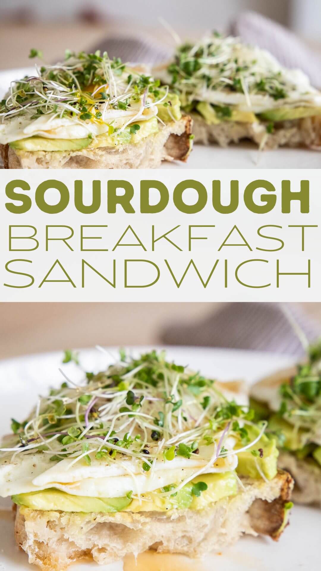 This hearty and healthy sourdough breakfast sandwich with eggs, avocado, microgreens, hot honey and sea salt is the perfect balanced breakfast. It is so full of flavor and is a perfectly balanced meal.