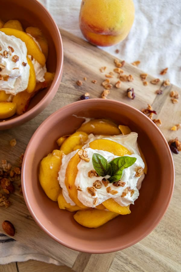 This quick and easy peaches and cream dessert is the perfect late summer treat. It takes minutes to make and is so refreshing!