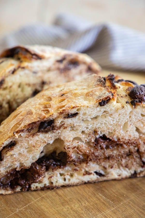 Make this amazing chocolate chip sourdough bread. This takes my classic sourdough bread and turns it into a decadent chocolatey treat!