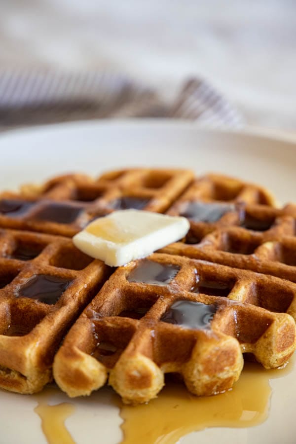 Make these amazing sourdough pumpkin waffles using sourdough discard. You can make these the night before to create true sourdough waffles or whip them up in the morning and enjoy them right away! They are sweet and spicy, the perfect pumpkin breakfast for fall.