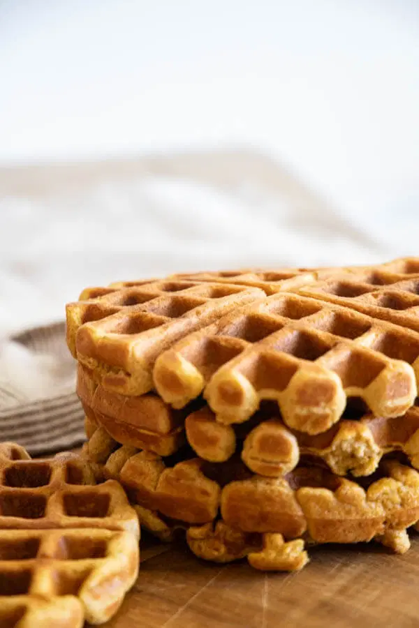 Make these amazing sourdough pumpkin waffles using sourdough discard. You can make these the night before to create true sourdough waffles or whip them up in the morning and enjoy them right away! They are sweet and spicy, the perfect pumpkin breakfast for fall.