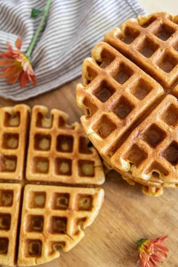 Make these amazing sourdough pumpkin waffles using sourdough discard. You can make these the night before to create true sourdough waffles or whip them up in the morning and enjoy them right away! They are sweet and spicy, the perfect pumpkin breakfast for fall.